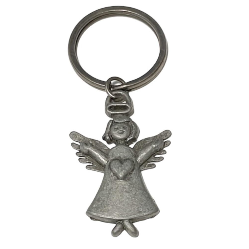 Vintage silver angel heart keychain